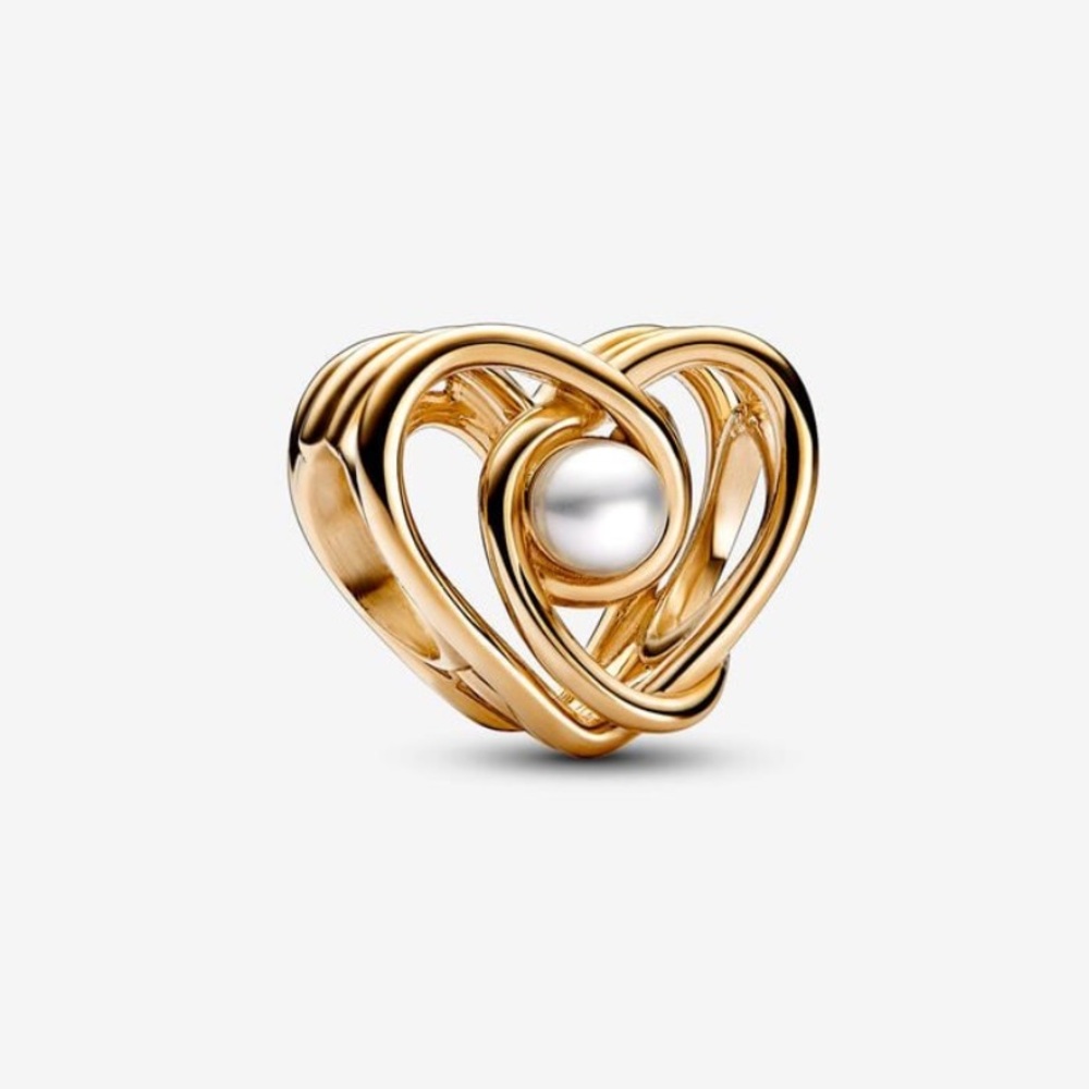 NWOT Openwork Swirling Heart & Treated Freshwater Cultured Pearl Charm